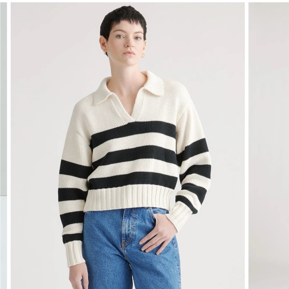 Quince 100% Organic Cropped Cotton Polo Sweater